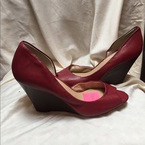 Brick red 2.5 inch wedge high heel w/ peep toe